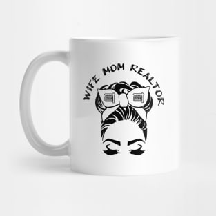 Wife Mom Realtor Messy Bun Graphic Design Mug